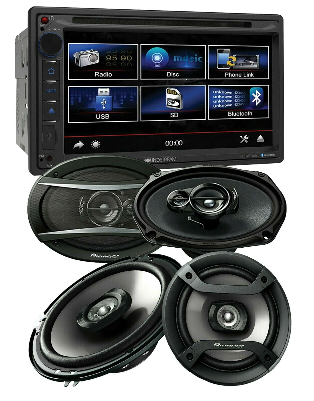Soundstream VR651B 2DIN Multimedia Receiver + 2x Pioneer 6.5" & 2x 6x9