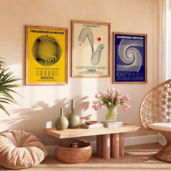 Soundwave Art Print Abstract Harmonic Motion Modern Physics Set 3 Stretched Canvas 12x18