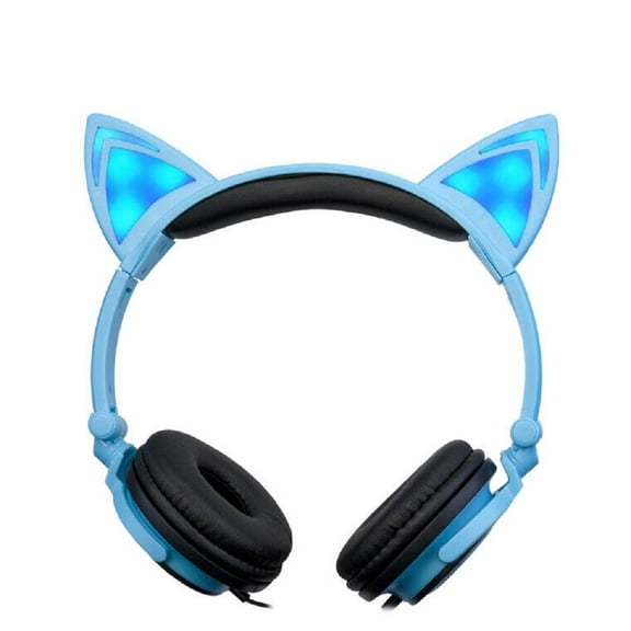 Soundworx Kids 3.5mm Headphone Earphone On Ear Wired LED Cat Ears Stereo Headsets for Kids Girls, Blue