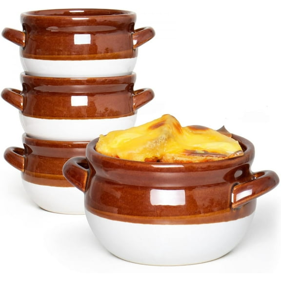 【4-Piece 16-Ounce Ceramic French Onion Soup Bowls】With Handles for Anti-Scalding | Oven-Safe & Stackable, Suitable for Soup/Oatmeal/Chili/Pie
