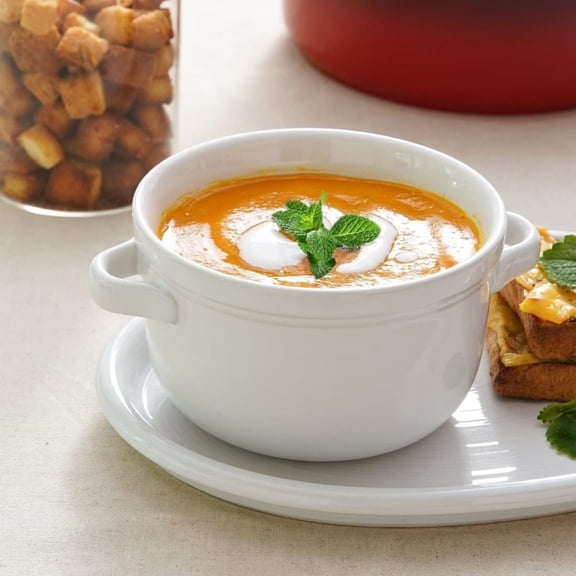 Soup Bowls With Handles 28 oz and Silicone Lids, Soup Bowl for Chili, Beef Stew, Cereal, Ceramic Soup Crocks oven Safe, Microwave Dishwasher Safe - 5.5 inch, Set of 4, White