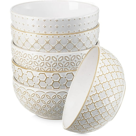 Soup Bowls Set of 6 26 OZ Cereal Bowls for Kitchen 6 Ceramic Emment Bowl for Salad Pho Fruits Rice Large Bowls Decor Housewarming Gift Dishwasher Microwave Safe