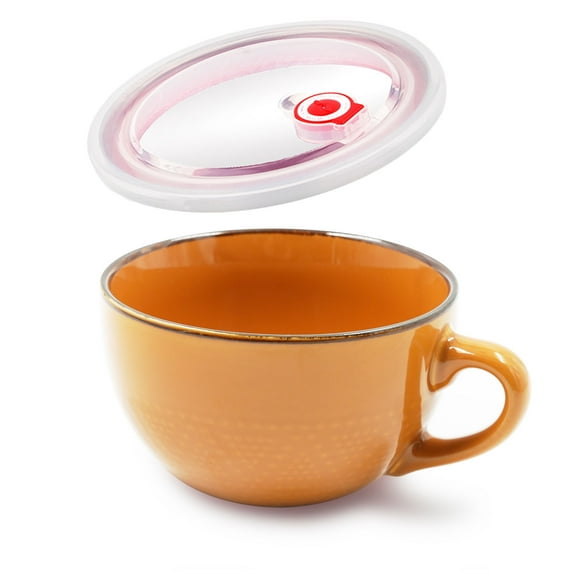 Soup Bowls With Handles, Microwave Safe Bowls, Microwave Soup Bowl With Lid, Soup Mug With Lid, Soup Cups With Handles-dark yellow-16x14x8cm, 700ml