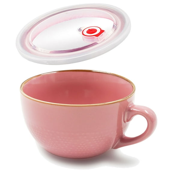 Soup Bowls With Lids, Microwave Safe Bowls, Microwave Soup Bowl With Lid, Soup Mug With Handles, Noodle Bowl With Lid-pink-16x14x8cm, 700ml