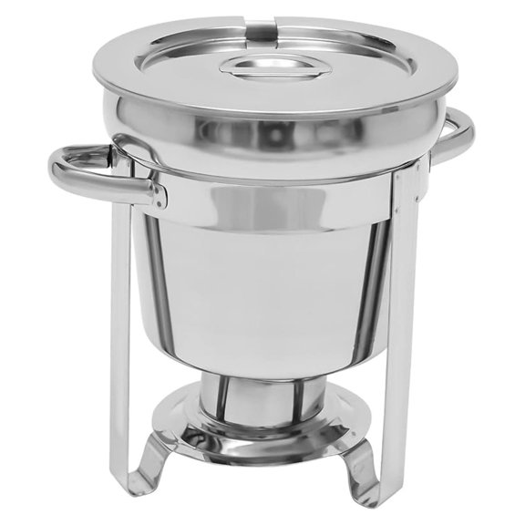 Soup Chafer, 7.3QT Large Capacity Soup Chafer with Contemporary Marmite Water Pan, Stainless Steel Round Soup Warmer w/Pot, Notched Lid & Fuel Holder - Perfect for Buffets, Catering, and Events