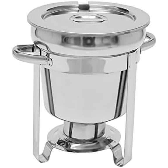 Soup Chafer, 7.3QT Large Capacity Soup Chafer with Contemporary Marmite Water Pan, Stainless Steel Round Soup Warmer w/Pot, Notched Lid & Fuel Holder - Perfect for Buffets, Catering, and Events