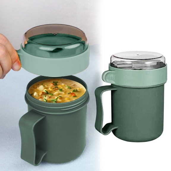 Soup Container, Plastic Mug With Lid And Handle, Lunch Cup for Breakfast Oats, Porridge And Travel Meals, bldnkj, 1 Pack