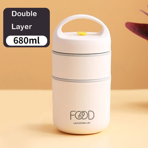 Soup Containers Thermos 2-Tier Double Wall Vacuum Insulated Stainless Steel Lunch Thermos Thermal Containers Keeps Food Hot Cold 2 layer off-white