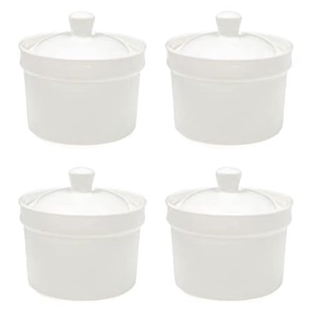 Soup Crocks with Lids, 10oz White Soup Bowls - Set of 4, Oven & Dishwasher Safe, Modern Ceramic Soup Dishes for Serving Soup, Stew, Chili, Dessert