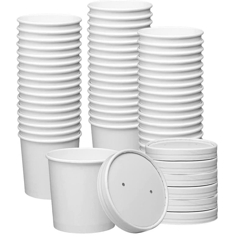 Tezzorio (Set of 50) 16 oz White Paper Soup Containers with Lids Combo  Pack, Hot/Cold Disposable Pint Containers, Ice Cream/Frozen Yogurt Cups,  Take