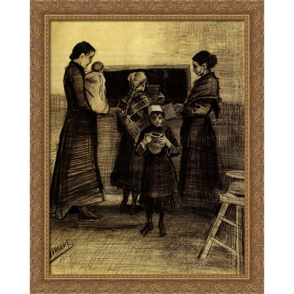 Soup Distribution in a Public Soup Kitchen 28x34 Large Gold Ornate Wood Framed Canvas Art by Vincent van Gogh