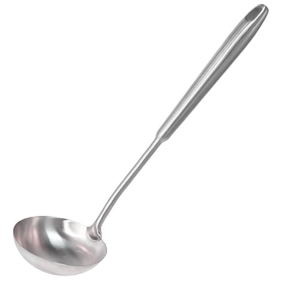 PLERISE 13.7 Inch Soup Ladle, Stainless Steel Rustproof and Heat Resistant, Integral Forming Vacuum Ergonomic Round Handle, Heavy Duty Cooking Spoon for Home Kitchen