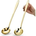 thumbnail image 1 of Soup Ladle Slotted Spoon Set, 304 Stainless Steel 12.2Inch Metal Ladle, Extra Large Soup Spoon with Long Handle for Serving, Cooking, Stirring, Serving Soups, Gold, 1 of 7
