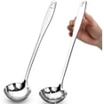 thumbnail image 1 of Soup Ladle Slotted Spoon Set, 304 Stainless Steel 12.2Inch Metal Ladle, Extra Large Soup Spoon with Long Handle for Serving, Cooking, Stirring, Serving Soups, Silver, 1 of 14