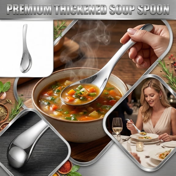 Soup Ladle Stainless Steel Thickened Serving Spoon for Kitchen Cooking Heavy Duty Large Metal Dipper for Stew Gravy Porridge Sauce, Polished Finish Style A#326
