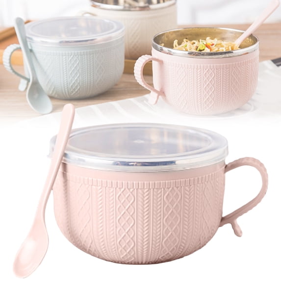Soup Mug with Lid and Handle, 5.5" x 3.7" Capacity Meal Mug, Holds Hearty Soups, Microwave Safe, Snap On Lid Locks In Heat and Prevents Desk Spills Pink