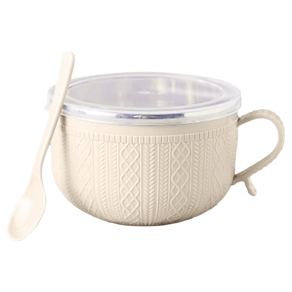 Soup Mug with Lid, Stainless Steel Double-Wall Insulated Soup Mug for Breakfast Cereal, Oatmeal, Overnight Oats, Coffee, Salad, Dishwasher Safe, Heat-Resistant Bowl for Hot Beverages and Meals, Beige