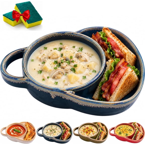 Soup and Salad Bowl, 2026 New Soup and Sandwich Bowl, Soup Bowls with Bread Holder, Chip and Dip Bowl, Soup and Sandwich Plate Combo for Breakfast, Cookies, Bread, Salad, Fruits