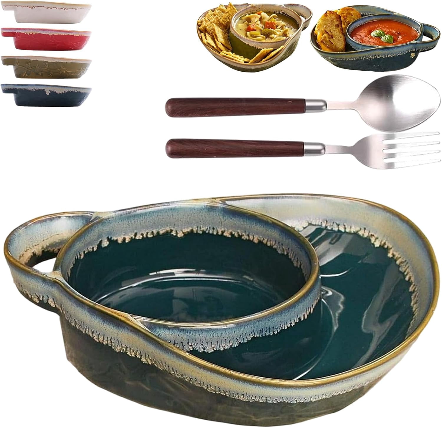 Soup and Sandwich Bowl, 2026 New Soup and Sandwich Plate Combo, Stoneware Dual Compartment Soups & Side Bowl Set, for Breakfast Cookies Bread Salad Fruits