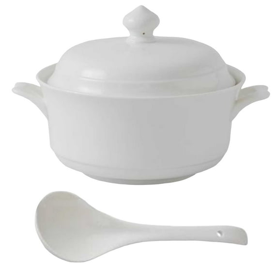 Soup Serving Bowl,Ceramic Soup Serving Pot,2100ml Large Capacity Soup Tureen with Double Handles and Lid for Kitchen Cooking Utensil