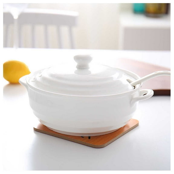 Soup Serving Tureen with Lid and Ladle Set,1.2L Large Capacity Porcelain Serving Bowls,Porcelain Soup Serving Bowl for Home Kitchen Restaurant