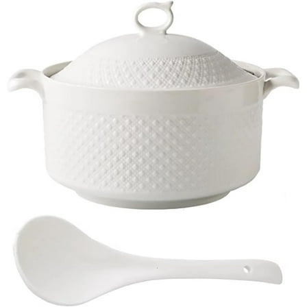 Soup Serving Tureen with Lid and Ladle Set, Porcelain Soup Serving Bowl for Home Kitchen Restaurant