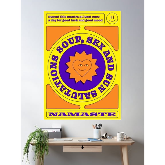 Soup, Sex And Sun Salutations Poster Wall Art, Modern Wall Decor For Living Room Bedroom, 24x36 UNFRAMED