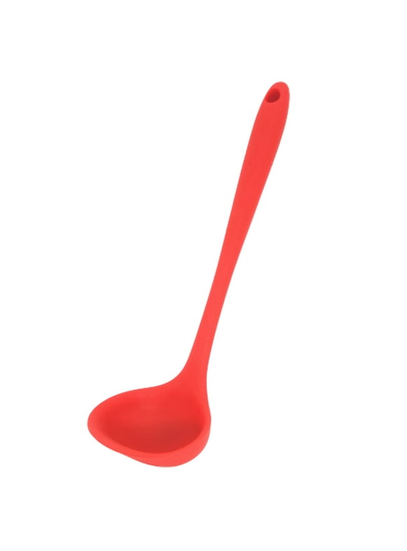 Soup Spoon Comfortable Grip Long Handle Hanging Hole Food-grade Non-stick Silicone Spoon Portable Mixing Scoop Kitchen Gadget