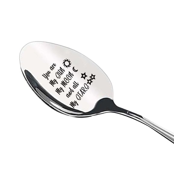 Soup Spoon Glossy Easy Clean Romantic Lettering Stainless Steel Free Engraved Coffee Spoon Restaurant Supplies -J