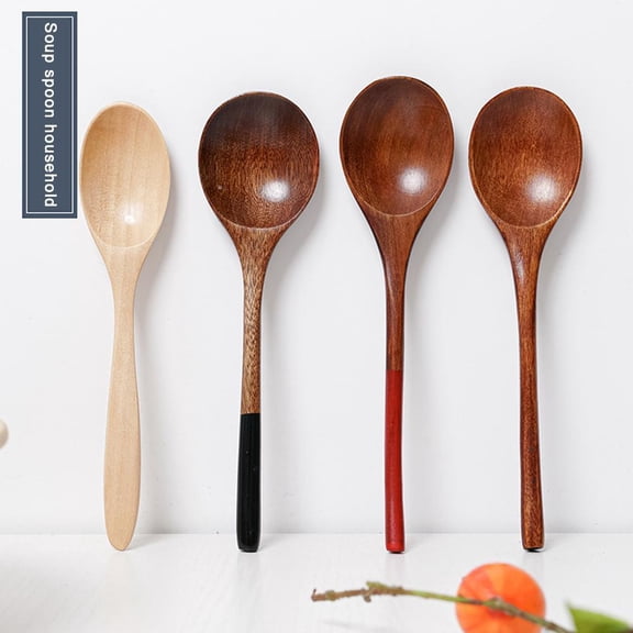Soup Spoon Japanese Nanmu Old Lacquer Soup Spoon Household Wooden Porridge Spoon Ramen Spoon