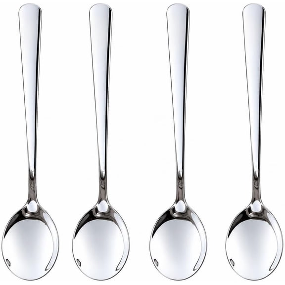 Soup Spoons, 4 count 18/8 Stainless Steel, 7.09" Round Dinner Spoons