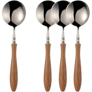 Soup Spoons, 4 pieces 18/8 Stainless Steel Round Spoon with Wood Handle, Flatware Silverware Eating Utensils for Home Kitchen and Restaurant, Mirror Polish, 7.87-Inch