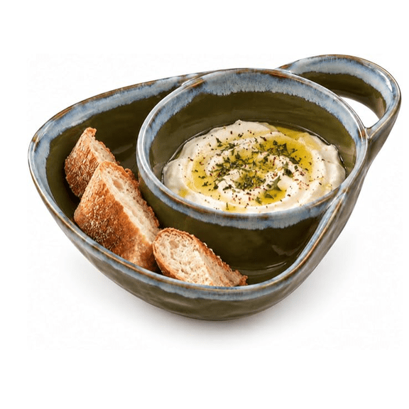 Soup and Sandwich Bowl, Ceramic Divided Party Bowls with Bread Holder & Side Compartment, 1 Piece
