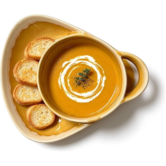 Soup and Sandwich Bowl, Ceramic Divided Plate with Handle for Soup, Cookies, Bread, Salad, Fruits, Dip