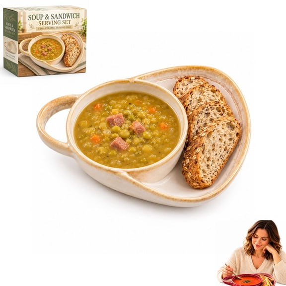 Soup and Sandwich Bowl Combo with Handle, Side Compartment Divided Bowl