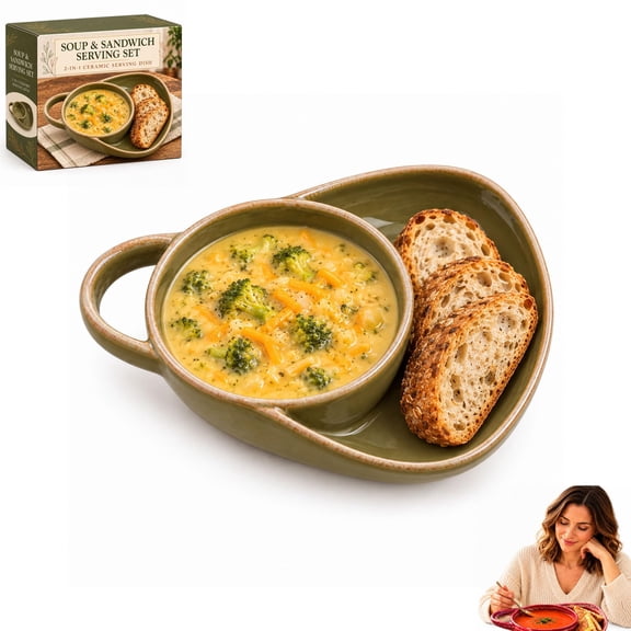 Soup and Sandwich Bowl Combo with Handle, Side Compartment Divided Bowl