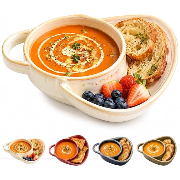 Soup and Sandwich Bowl, New Soup and Sandwich Plate Combo, Soups and Bread Bowl Combo for Breakfast Cookies Bread Salad Fruits