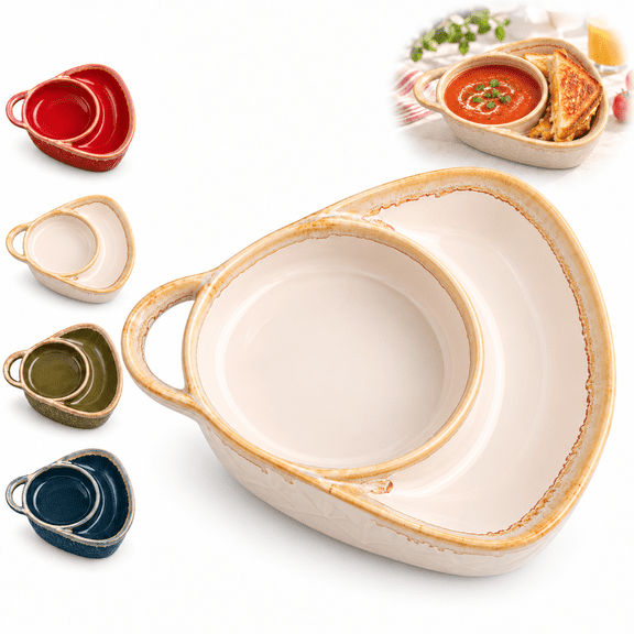 Soup and Sandwich Plate Combo, Ceramic Divided Bowl with Side Compartment, for Breakfast Salad Snacks Bread Cookies, Home Kitchen Restaurant