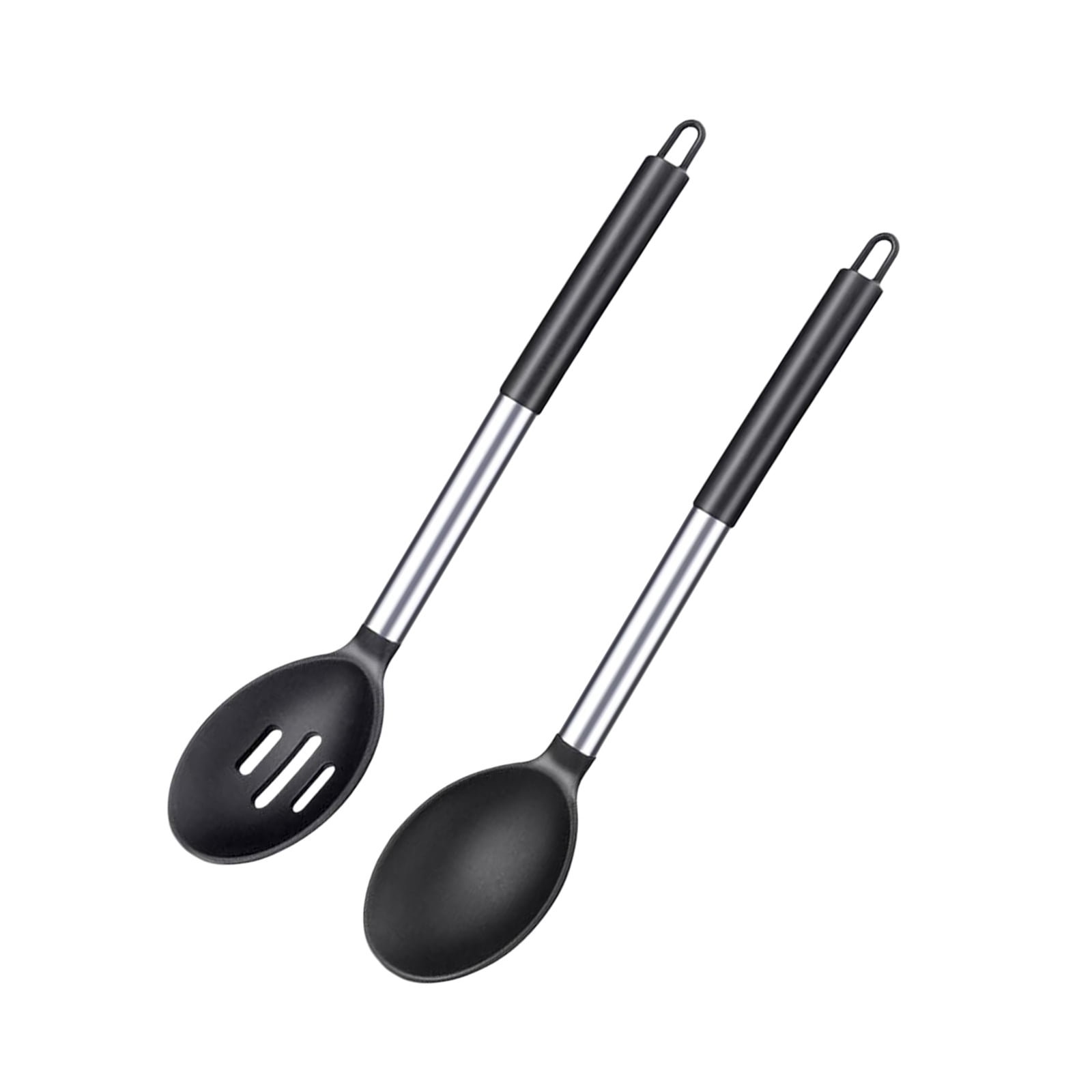 Soup and Stirring Spoon Set Silicone Cooking Utensil Pair with Metal ...