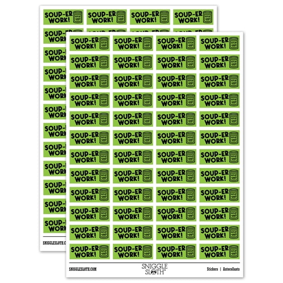 Soup-er Super Work Teacher Student School Sticker Set - Light Green - Gloss Finish - 1.25" Mini