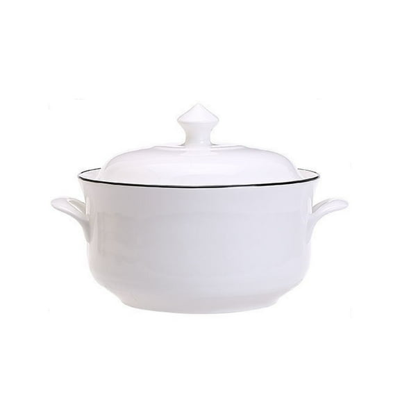 Soup tureen ceramic pot with lid, serving bowl with double handles, soup bowl serving bowl, creative decorative tableware for egg custard at home, kitchen or restaurant