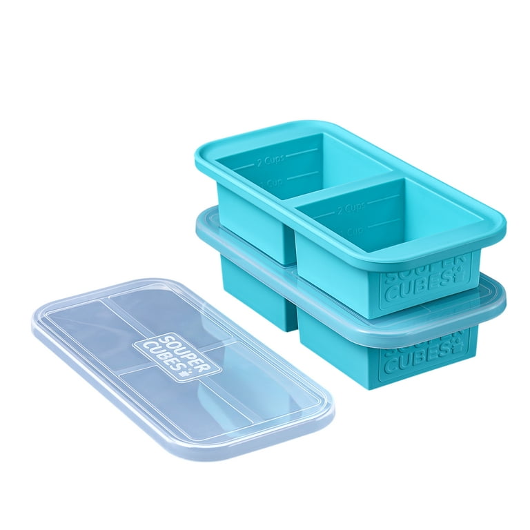 Souper Cubes 2-Cup Silicone Freezer Tray - Freeze Soup, Stew, Sauce, or  Meals in Perfect 2 cup Portions, Aqua, Pack of 2 with lids, oven safe 