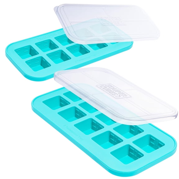 Souper Cubes 2 Tbsp. Silicone Freezer Molds - Perfect for Storing Garlic, Herbs, Ginger, Pesto, Tomato Paste, Lemon Juice, Purees and More - Silicone Baby Food Freezer Tray - Aqua - 2-Pack Y101