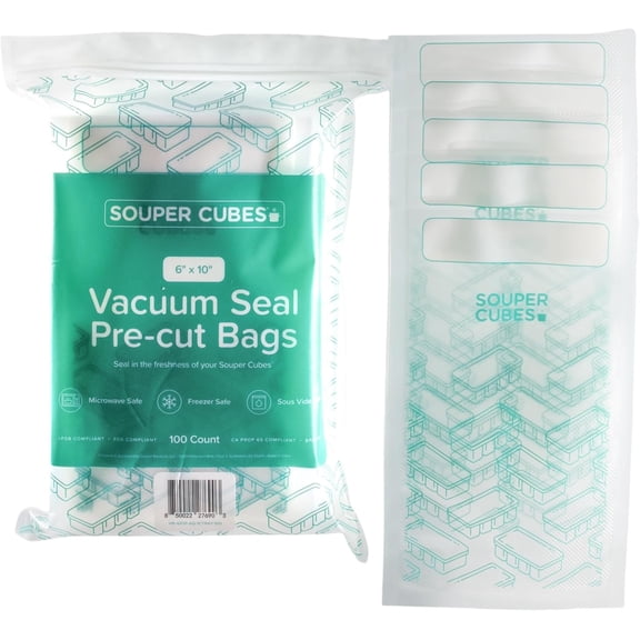 Souper Cubes 6 x 10 Pint Vacuum Sealer Bags for Food, 100-Count BPA-Free Precut Food Vacuum Sealer Bags for Meal Prep, Freezing & Sous Vide