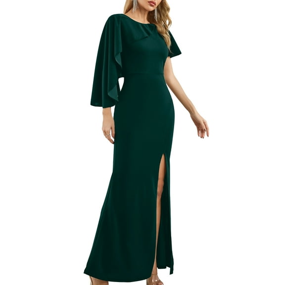 SouqFone Womens Formal Gowns with Slit Elegant Long Holiday Dress-S,Dark Green