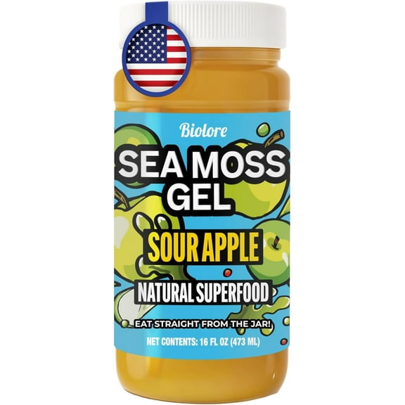 Sour Apple Sea Moss Gel 16oz Raw Wildcrafted Irish Sea Moss, Packed with Essential Vitamins & Minerals, Vegan Superfood