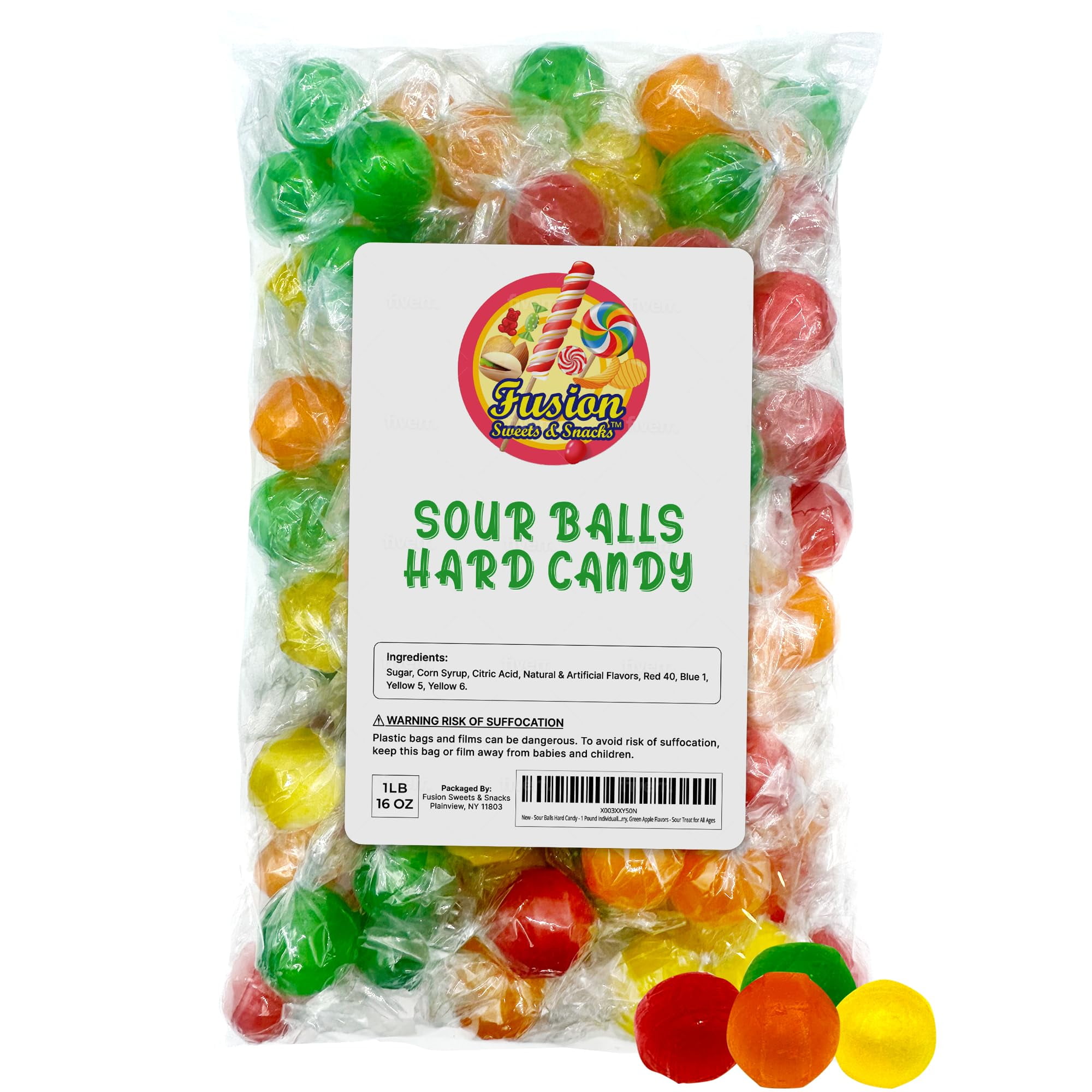 Sour Balls Hard Candy YPF5 1 Pound Individually Wrapped Bulk Assorted Fruit Candies Orange