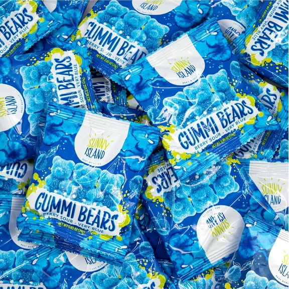 Sour Bears Gummy Candy | 24 Packs | Blue Candy | Raspberry Jelly Bears for Lunchbox Snacks, Goodie Bags & Baby Boy Shower Favors |