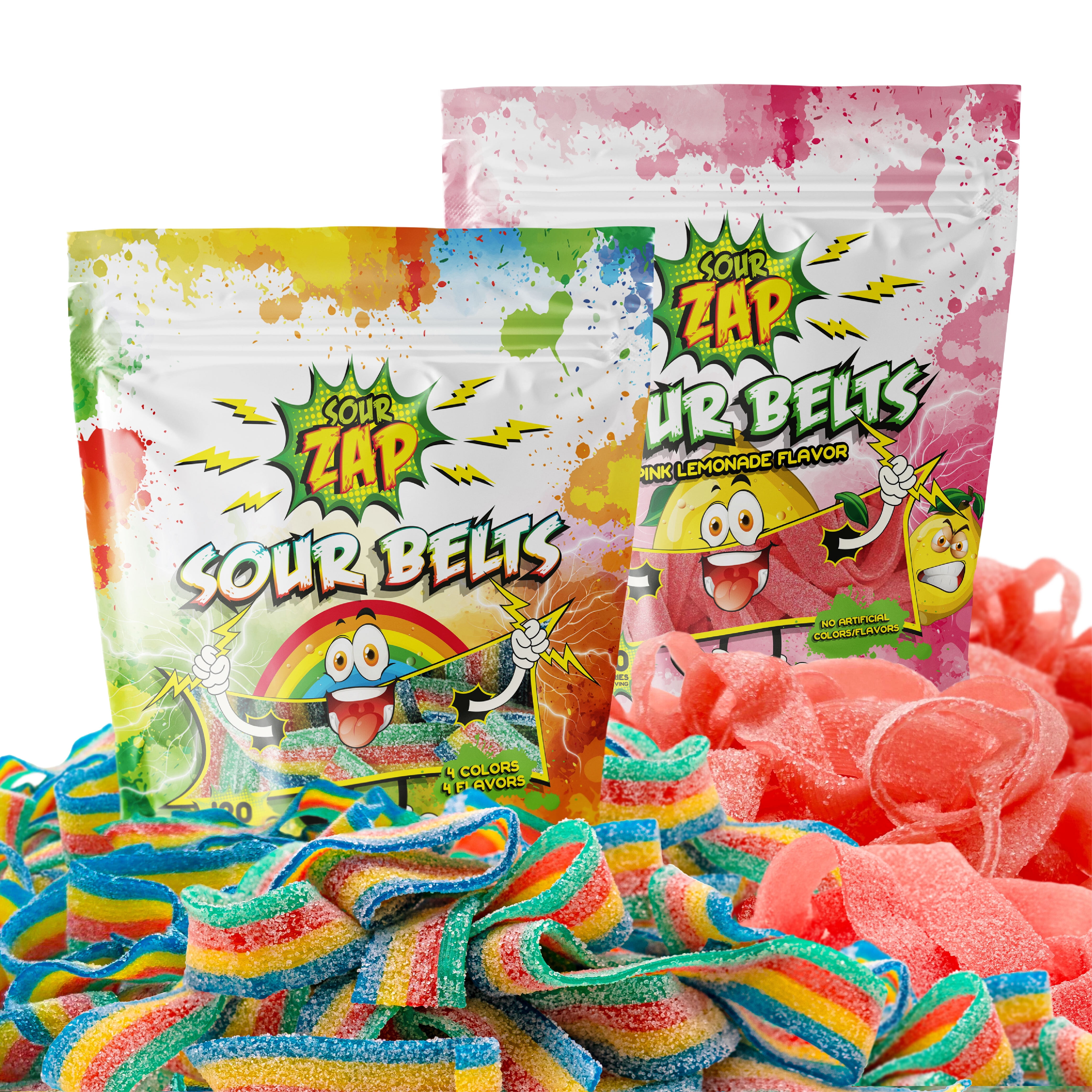 Sourbelt Raspberry Sour Belts, 8-Ounce Pack+ Sour Belts Pink Lemonade Flavor, 8-Ounce Pack ...