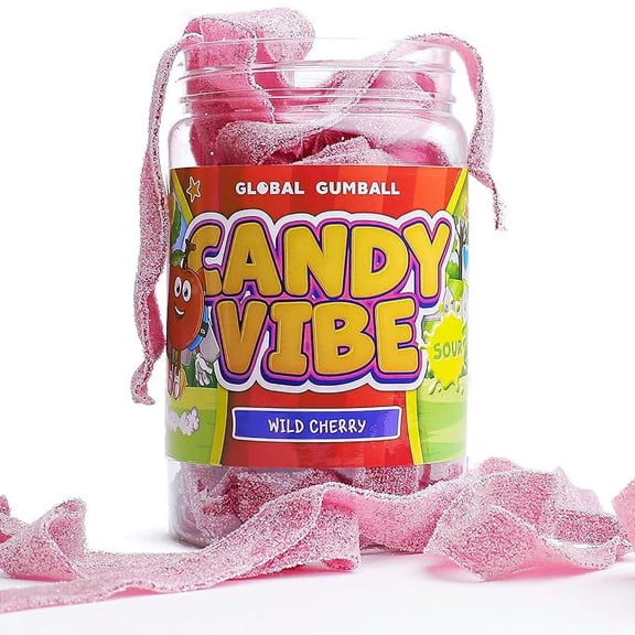 Sour Candy - Cherry Belt Candy - 0.55 Lb Candy Belts in Bottle - Sour Candy Belts - Sour Candy Ribbons
